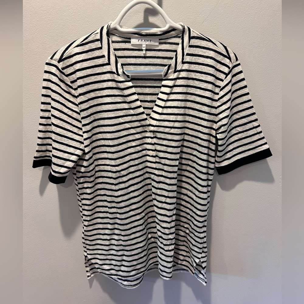 Frame Denim Black and White Striped Top S EUC - Picture 2 of 8